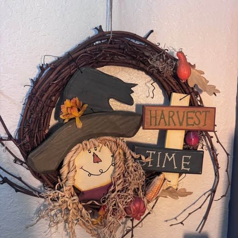 Harvest Time Scarecrow Grapevine Wreath Cottagecore | Grandmacore